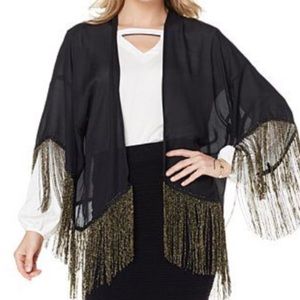 Black sheer kimono gold fringe
